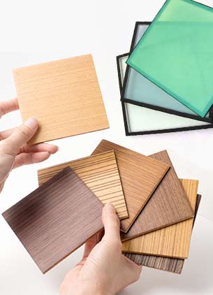 Aluminum profile and glass material samples