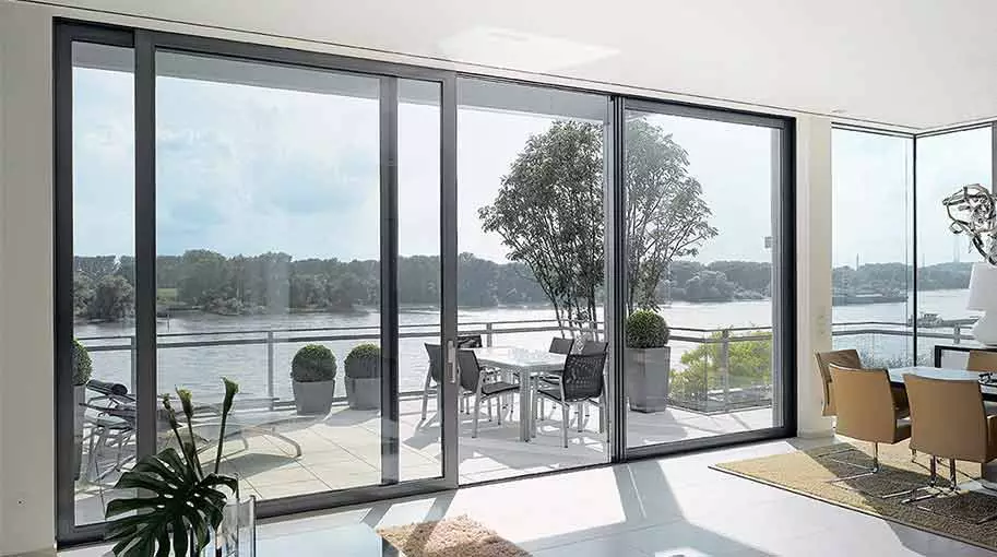 Large aluminum sliding patio door with slim frames